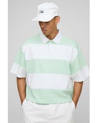 BoohooMAN - Oversized Boxy Stripe Interlock Short Sleeve Rugby Polo - Lyst