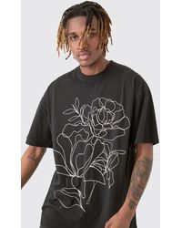 BoohooMAN - Tall Mono Floral Stencil Printed T-shirt In Black - Lyst