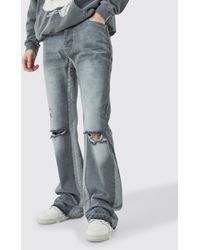 BoohooMAN - Tall Relaxed Rigid Gusset Flare Washed Ripped Jeans - Lyst