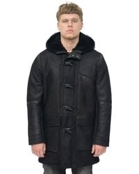 BoohooMAN - Infinity Leather Winter Sheepskin Leather Hooded Duffle Coat-langport - Lyst