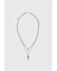 BoohooMAN - Double Layered Cross Necklace - Lyst