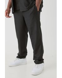 BoohooMAN - Plus Elasticated Waist Tapered Linen Trouser In Black - Lyst
