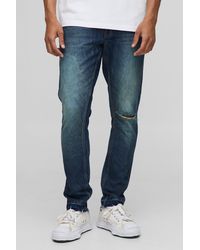 BoohooMAN - Slim Fit Subtle Ripped Tinted Jeans With Let Down Hem - Lyst