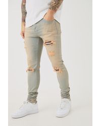 BoohooMAN - Skinny Stretch Ripped Bandana Jeans In Antique Wash - Lyst