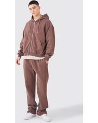 BoohooMAN - Oversized Man Boxy Zip Hooded Washed Tracksuit - Lyst