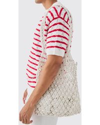 BoohooMAN - Open Knit Crochet Tote Bag In White - Lyst