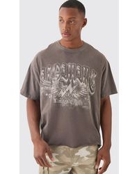 BoohooMAN - Oversized Homme Eagle Wing Wash T-shirt - Lyst