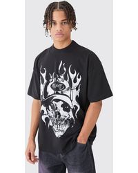 BoohooMAN - Oversized Distressed Skull T-shirt - Lyst