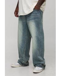 BoohooMAN - Plus Straight Leg Extreme Washed Woven Tab Jeans - Lyst
