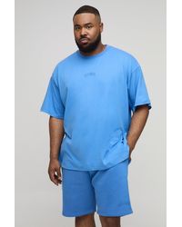 BoohooMAN - Plus Oversized Worldwide Over Seam Print T-Shirt & Short Set - Lyst