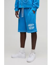 BoohooMAN - Oversized Waffle Varsity Printed Short - Lyst