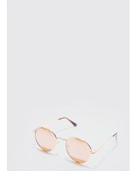 BoohooMAN - Metal Round Sunglasses In Gold - Lyst