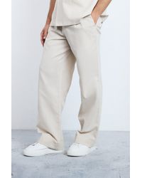 Boohoo - Comfort Waistband Linen Blend Wide Leg Trousers - Lyst