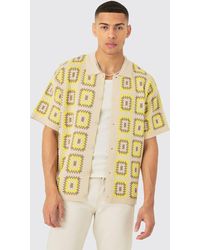 BoohooMAN - Oversized Boxy Crotchet Knit Shirt In Stone - Lyst