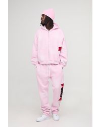 BoohooMAN - Oversized Boxy Worldwide Towelling Applique Zip Through Hooded Tracksuit - Lyst