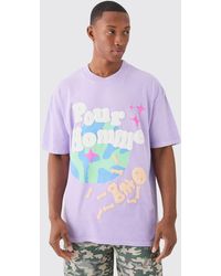 BoohooMAN - Oversized Extended Neck Puff Print Space Wash T-shirt - Lyst