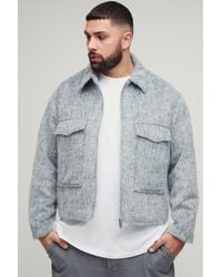 BoohooMAN - Plus Wool Blend Smart Zip Up Regular Fit Cargo Jacket - Lyst
