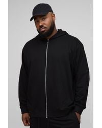 BoohooMAN - Plus Lightweight Loopback Oversized Fit Basic Zip Through Hoodie - Lyst