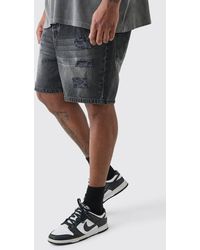 BoohooMAN - Plus Slim Fit Distressed Denim Shorts In Washed Black - Lyst