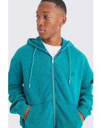 Boohoo - Oversized Boxy Zip Through Washed Hoodie - Lyst