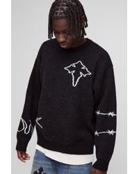 BoohooMAN - Oversized Boxy Brushed Multi Doodle Graphic Knitted Sweater - Lyst