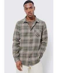 BoohooMAN - Long Sleeve Flannel Grid Check Shirt - Lyst