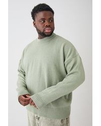 BoohooMAN - Plus Oversized Knitted Drop Shoulder Jumper In Sage - Lyst
