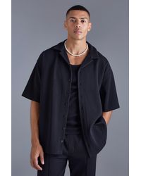 BoohooMAN - Short Sleeve Revere Oversized Fit Pleated Shirt - Lyst