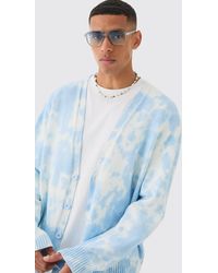 BoohooMAN - Oversized Washed Knitted Cardigan In Light Blue - Lyst