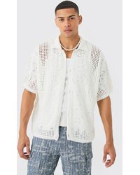 BoohooMAN - Oversized Boxy Open Stitch Detail Knitted Shirt In White - Lyst