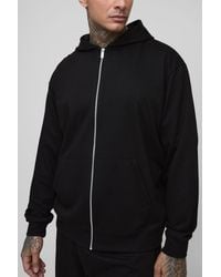 BoohooMAN - Tall Lightweight Loopback Oversized Fit Basic Zip Through Hoodie - Lyst