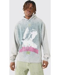 BoohooMAN - Tall Oversized Boxy Acid Wash Dove Graphic Hoodie - Lyst