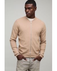 BoohooMAN - Regular Fit Smart Knitted Bomber Jacket - Lyst