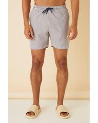 Boohoo Mid Length Striped Seersucker Swim Shorts - Blue