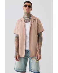 BoohooMAN - Tall Linen Oversized Revere Shirt In Taupe - Lyst