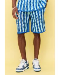 BoohooMAN - Relaxed Open Stitch Stripe Knitted Shorts - Lyst