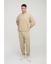 BoohooMAN - Oversized Boxy Boucle Basket Stitch Knitted Sweat Tracksuit - Lyst