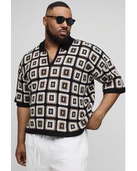 Boohoo - Plus Oversized Boxy Crochet Knit Polo - Lyst