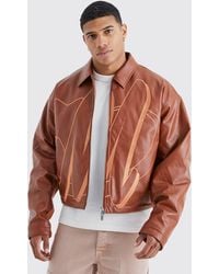 BoohooMAN - Boxy Pu Contrast Embroidery Bomber - Lyst