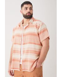 BoohooMAN - Plus Short Sleeve Oversized Textured Stripe Shirt In Stone - Lyst