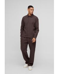 BoohooMAN - Zweifarbiges geripptes Oversize Jersey-Hemd & Jogginghose mit geradem Bein - Lyst