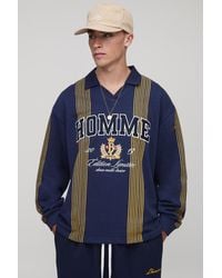 BoohooMAN - Oversized Homme Applique Stripe Rugby Polo - Lyst
