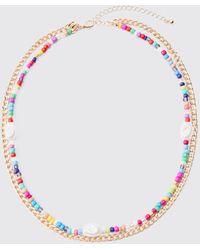 Boohoo - 2 Pack Multi Beaded Pearl Necklaces In Gold - Lyst