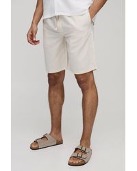 BoohooMAN - Elasticated Waist Relaxed Fit Mid Length Linen Blend Short - Lyst