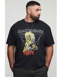 BoohooMAN - Plus Oversized Iron Maiden License Print Acid Wash T-Shirt - Lyst
