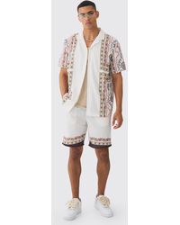 BoohooMAN - Oversized Linen Look Tile Print Shirt & Short - Lyst