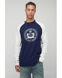 BoohooMAN - Tall Regular Fit Varsity Print Long Sleeve Waffle T-Shirt - Lyst