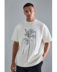 BoohooMAN - Oversized Floral Line Drawing Scuba T-shirt - Lyst