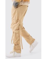 BoohooMAN - Tall Fixed Waist Washed Twill Multi Cargo Trouser - Lyst