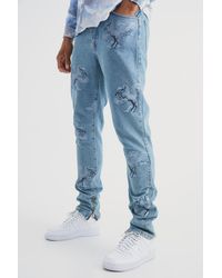 BoohooMAN - Tall Slim Rigid All Over Graphic Gusset Jeans - Lyst